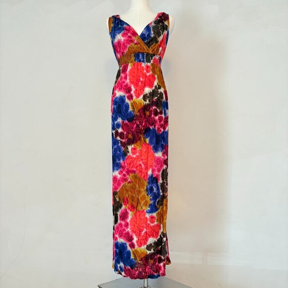 Daisy Fuentes Women Size M V-Neck Empire Waist Cross Body Multi-Color Maxi Dress - Picture 1 of 6